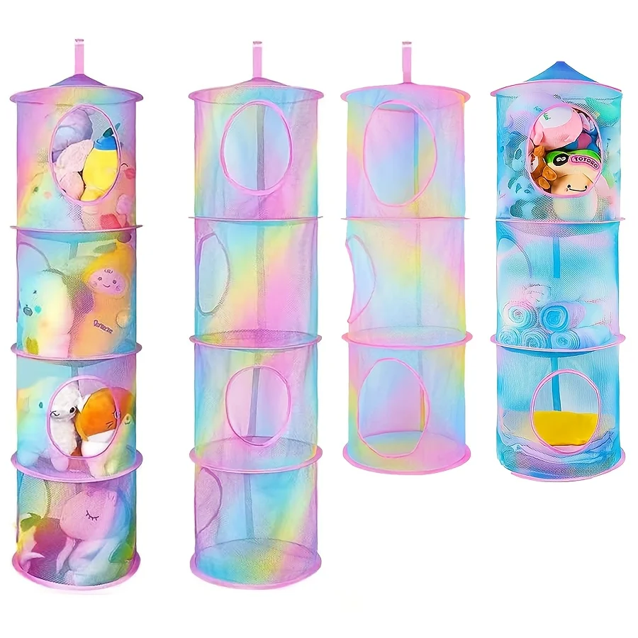 1 Stück bunte vierlagige faltbare Aufbewahrungs-Hängematte – platzsparendes Heim- und Reise-Display-Netzwerk, Kunst-Aufbewahrungsbehälter – Detail 9