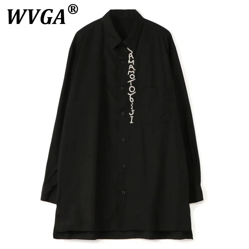 

WVGA Spring Autumn New Man Tide Chain Letter Embroidery Design Trendy Long Sleeve Shirts Niche Chic Casual Shirt Ins Y2K W10411