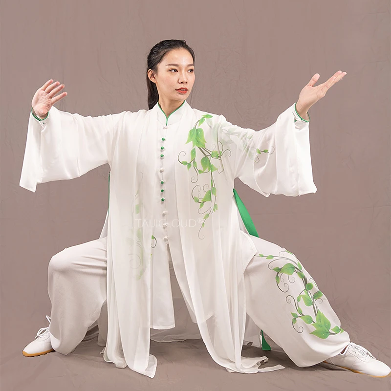 2023 Autumn Tai Chi Qigong Suit Set Hand-Painted Martial Arts Training Wear for Men Women (Morning Practice Stage Performance)