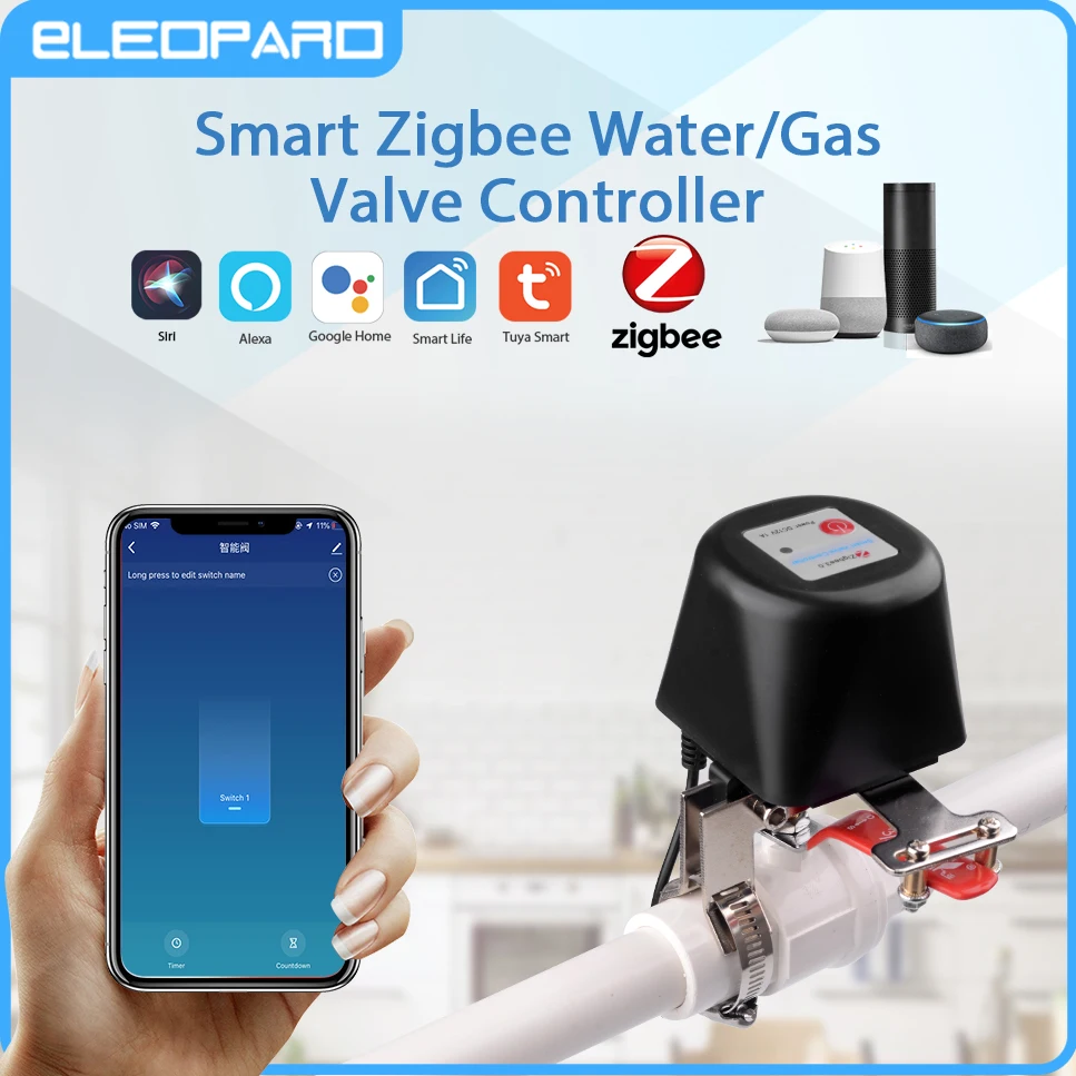 Eleopard Zigbee Wireless Control Gas Water Valve Smart Life Shut OFF Controller