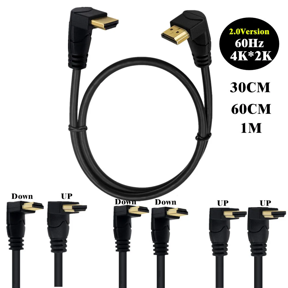 4K krótkie 90 stopni pod kątem prostym HDMI kompatybilny kabel podwójne niższy kąt kabel HDMI z męskiego na męskie kabel HDMI 0.3M 0.6M 1.8M