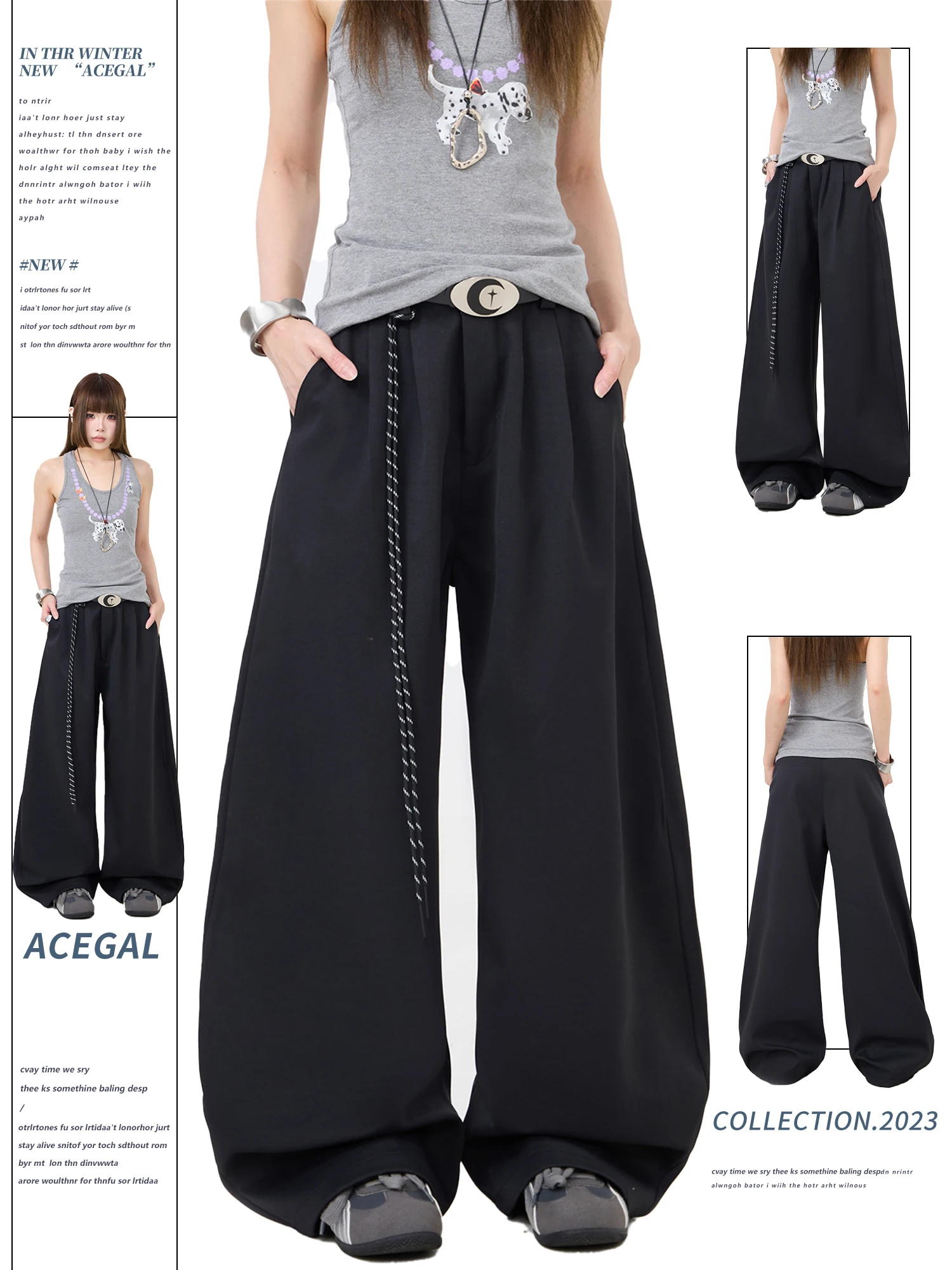 

American Style Casual Pants Double Pleat Draped Wide Leg Straight Cut Loose Fit Trousers Cleanfit Leisure Pants