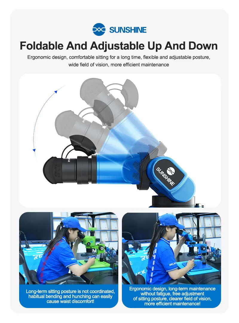 SUNSHINE Electronic Trinocular Microscope Tools R360PRO Foldable Integrated 7-58X Zoom 4K HD Multimeter Camera Rotatable Vision 4