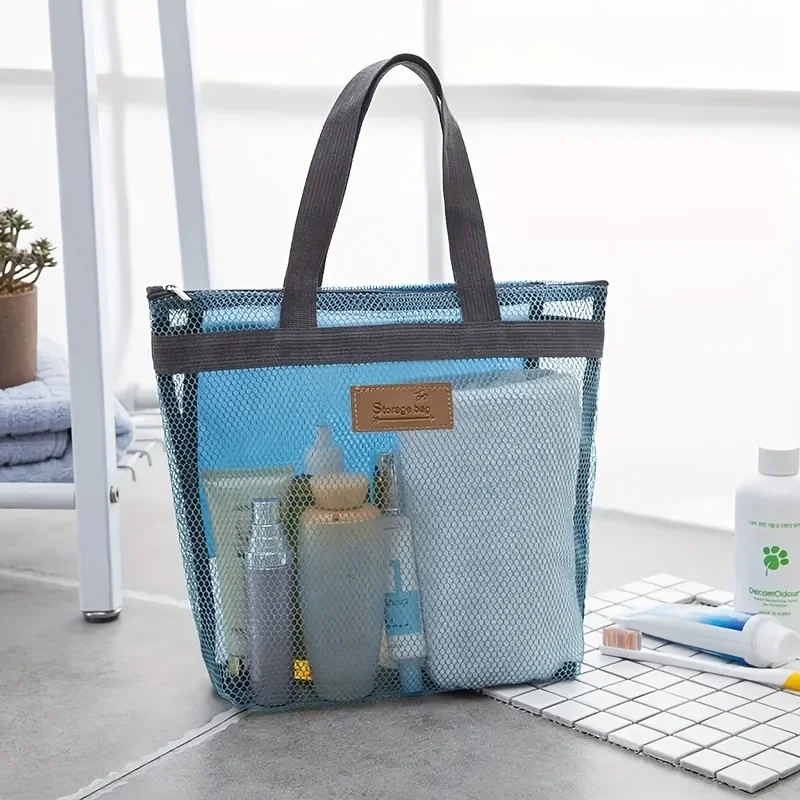 1pc Travel Beach Bag, Mesh Storage Bag, Toiletry Bag, Gym Bath Cosmetic Bag, Portable Outdoor Wash Swimming Bag, Travel Bag