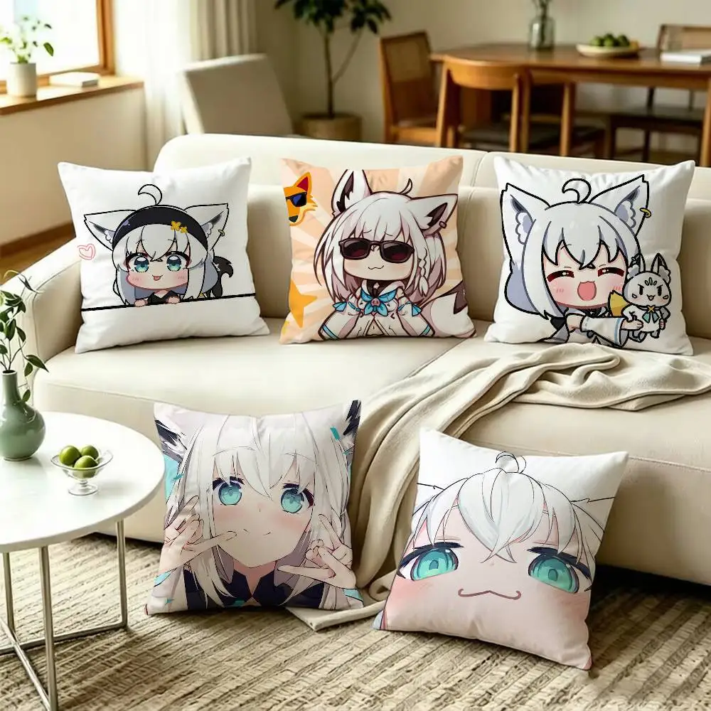 Cute S-Shirakami F-Fubuki Vtuber Square Double-Sided Printed Pillow Case Sofa Cushion Cover Bedroom Bedside Decor