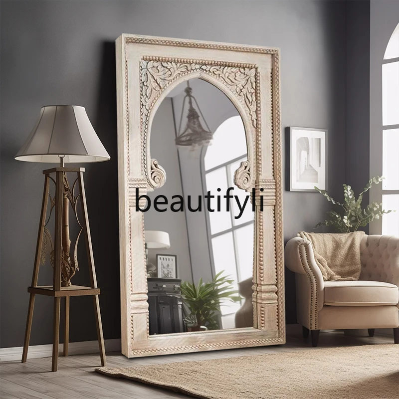 

French retro full-length mirror home bedroom dressing wall-mounted light luxury clothing store fitting mirror