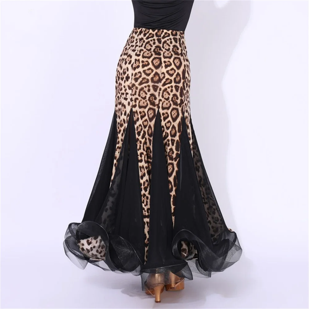 Spódnica w panterkę do flamenco, damska, modna, plisowana, do tańca towarzyskiego, walca, długa spódnica, damska spódnica w panterkę z patchworkiem.