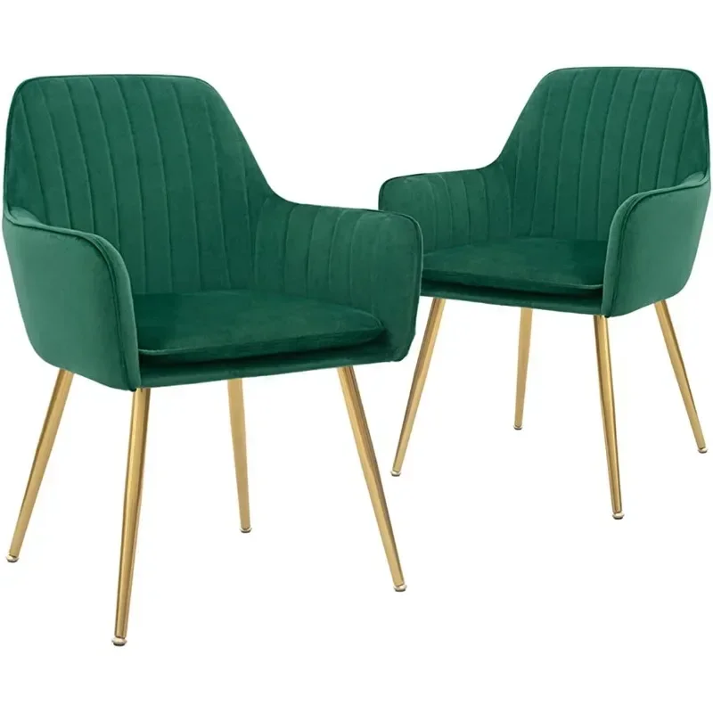 

Furniture Modern Living Dining Room Accent Arm Chairs Club Guest With Gold Metal Legs, Set Of 2, Green