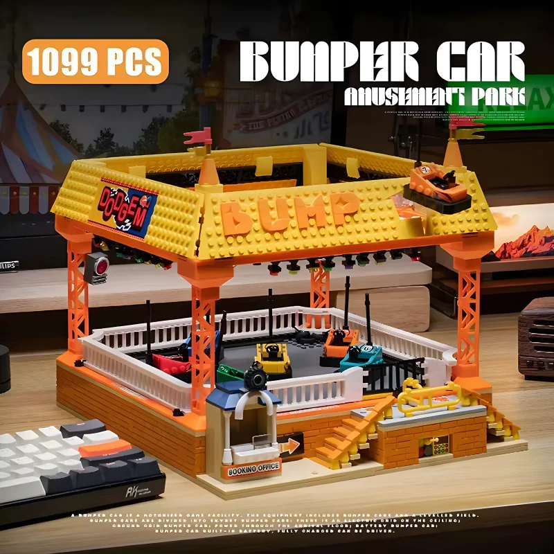 MOC-JD037 Creative Expert City Street View Building Blocks Electric Playground Bumper Car Model Bricks Puzzle Brithday Toys Kids