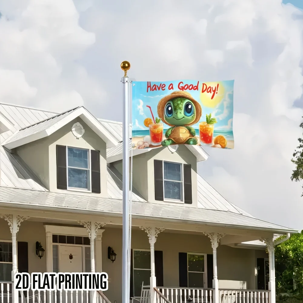 Funny Beach Turtle Garden Flag Cute Cartoon Summer Drink Themed Outdoor Decor Polyester