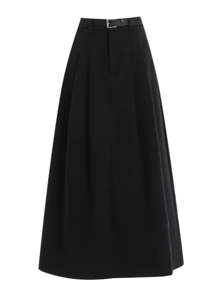 Damska spódnica midi w kształcie litery A z wełny Thiened Fce Bla, jesienno-zimowa, z wysokim stanem, spódnica w kształcie litery A, długa spódnica typu parasol.