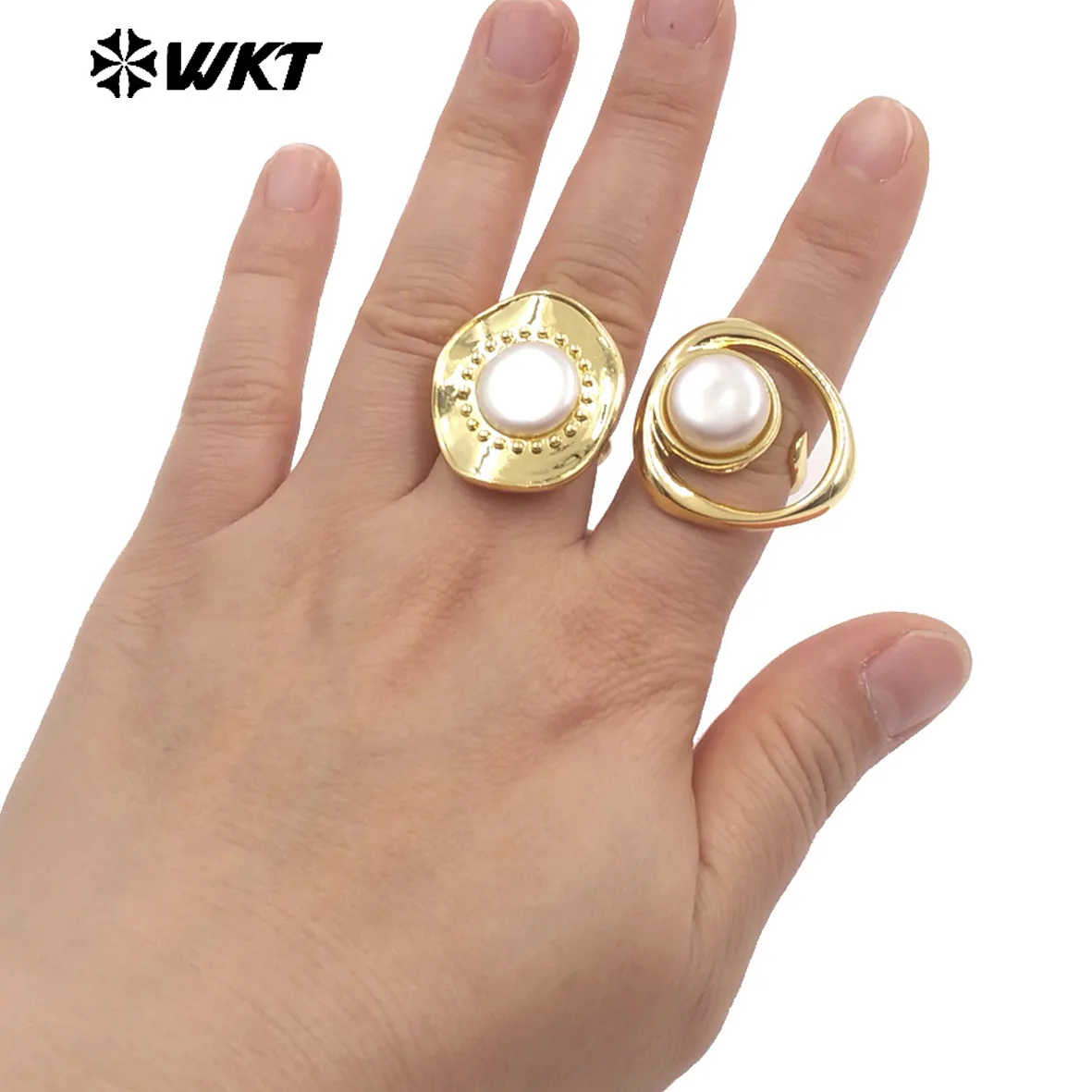 

WT-MPR133 Hot Selling Natural Freshwater Pearl Ring Beautiful Design With 18k Real Gold Plated For Women Dressing ACC