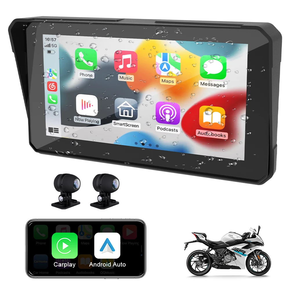 

7 Inch Motorcycle Multimedia Player IPX8 Waterproof GPS Navigation Recorder Wireless CarPlay Android Auto Touch Screen Bluetooth