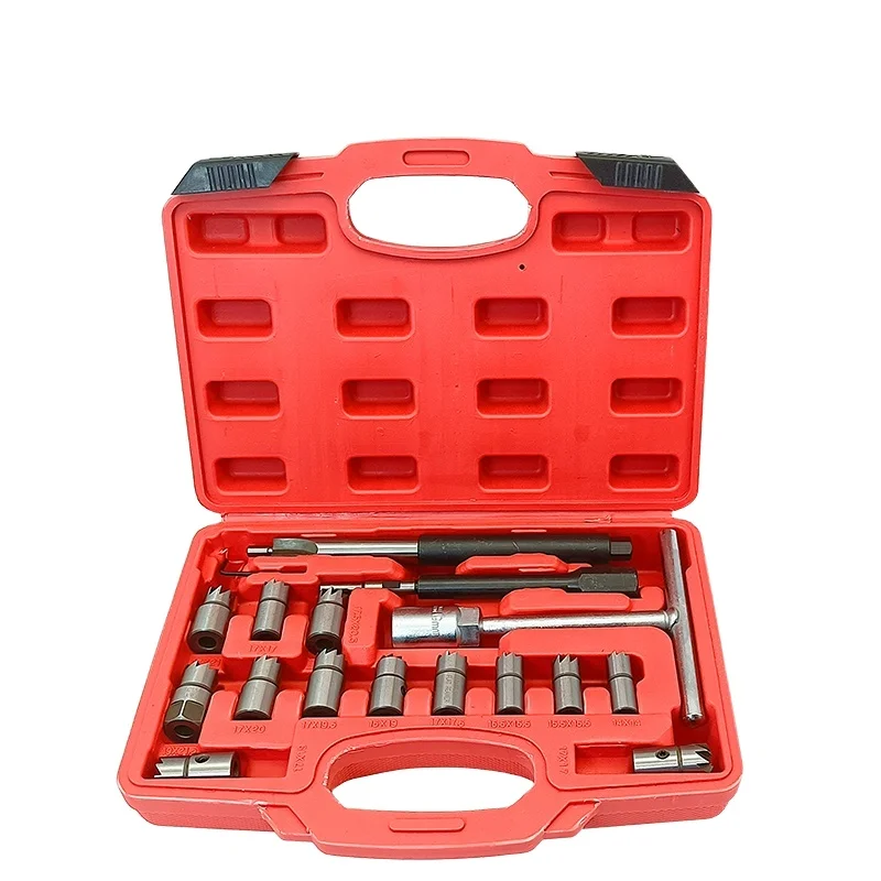 17PCS Diesel Injector Copper Sleeve Grinding Repair Tool Injector Base Cleaning Reamer Tool Sets