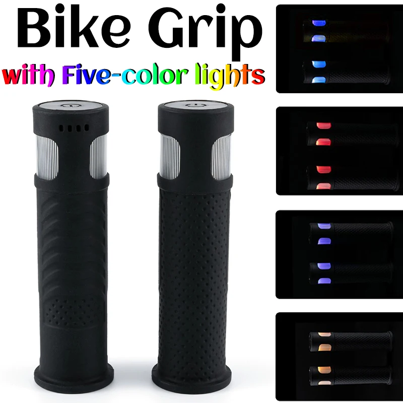 

Bike Grips with Light 4 Modes 4 Colors Touch Control MTB Handlebar Grips Silicone Non-slip Handlebar Cover for Night Ridding