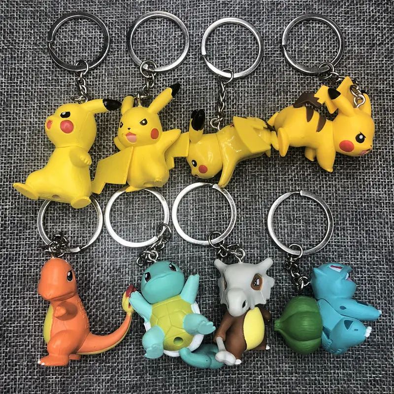 Pokemon Cute Pikachu Charmander Cubone Bulbasaur Squirtle Keychain Kawaii Pendant Bag Ornament Kids Charm Xmas Birthday Gifts