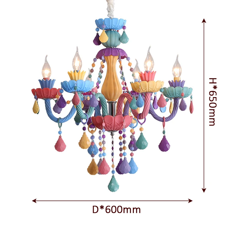 Children\'s Princess Room Macaron Chandelier Color Baby Room Candle Pendant Lamp European LED Home Atmosphere Lighting Decoration