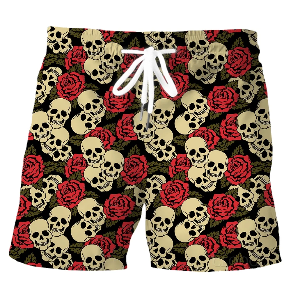 HXFashion Mens Shorts Skull Floral 3D Printed Casual Pants Elastic Pockets Sports Shorts Men Clothing Dropshipping