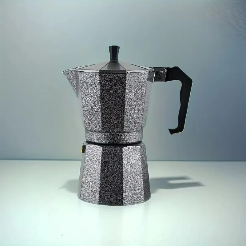 of Middle Eastern-style household mocha coffee pots with black background printing, Italian-style aluminum pots, coffee cups