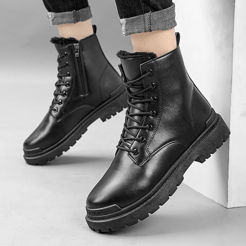 2026 Hot Selling Warm Short Boots High Top Men's Trendy Retro British PU Leather Boots Winter Shoes for Men Workwear Shoes