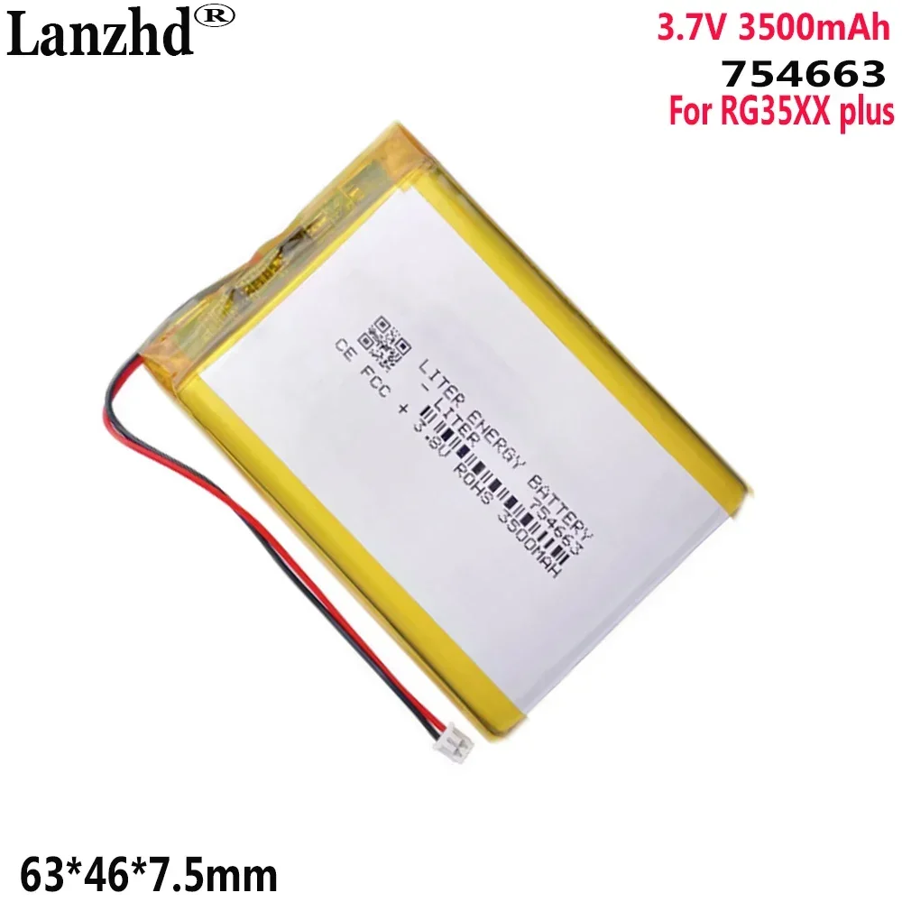 3.7V Li polymer lithium battery Use For Ambernik RG35XX plus game console rechargeable battery 754663   3500mah