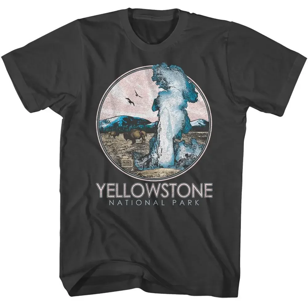 National Parks Yellowstone Geyser Circle Smoke Brands T Shirt