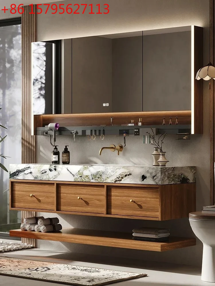 

Y13 High-end custom walnut color bathroom cabinet combination marble washbasin wash basin
