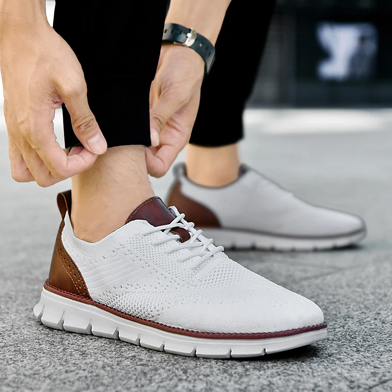 Men Casual Shoes Classic Breathable Brogue Flats Cushioning Color Blocking Design Dress Shoes Versatile Sneakers Lightweight - view 3