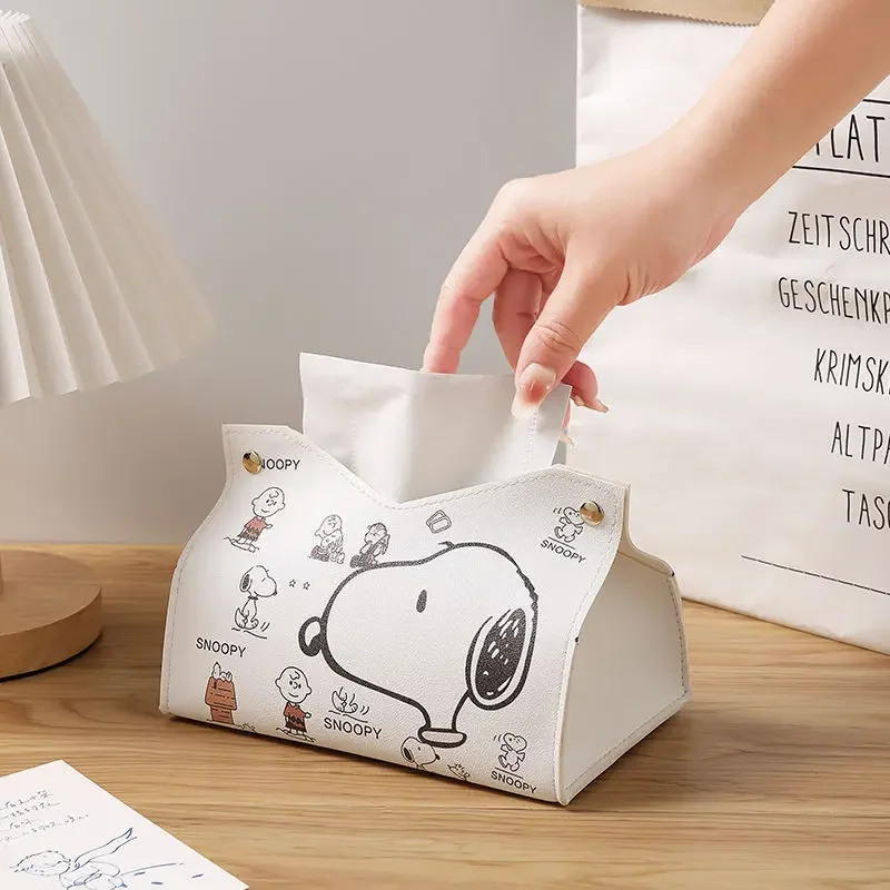 Snoopys Tissue Boxes Waterproof Leather Napkin Holder Portable Foldable Car Tissue Box Bathroom Decoration Kitchen Accessories