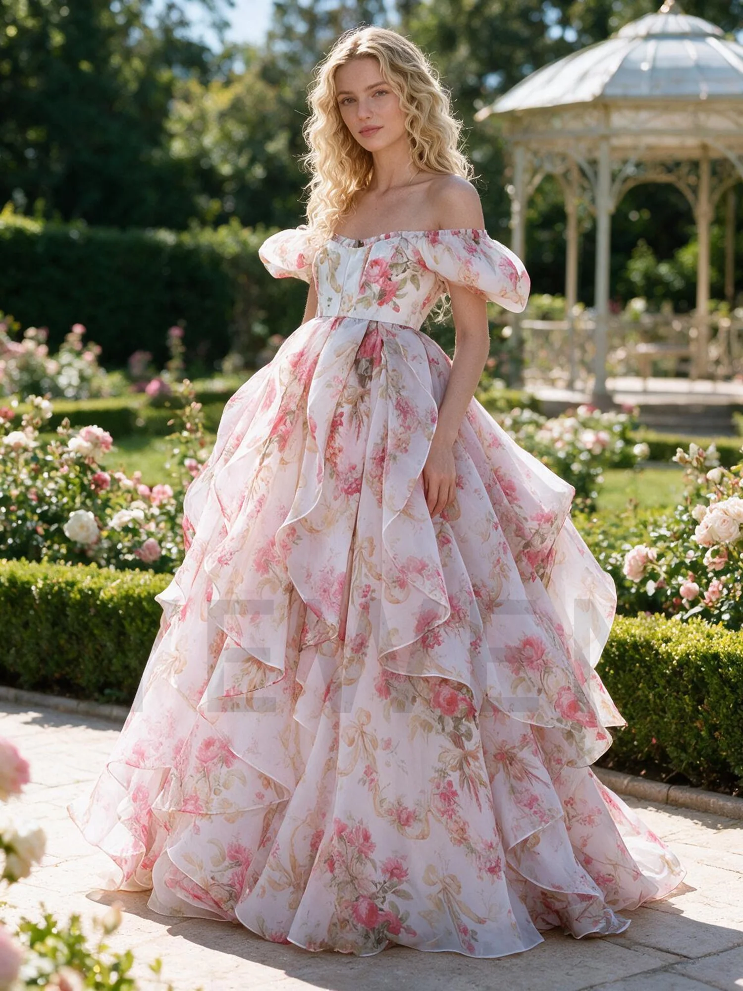Floral Print Evening Dress Sweetheart Corset Prom Gown Dreamy Layered Organza A-Line Princess Maxi Dresses 2026 YW2609297 view 5