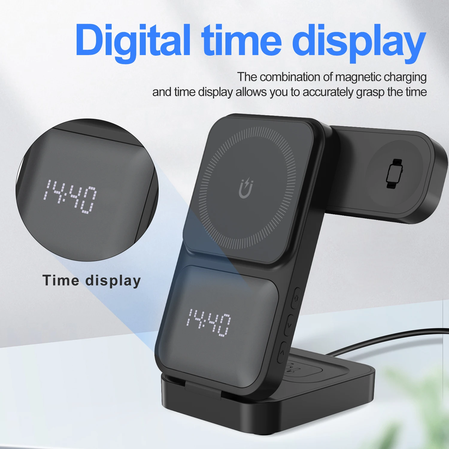 

Магнитное беспроводное зарядное устройство 3 в 1, приемник Maxsafe Watch, наушники, адаптер быстрого зарядного устройства, USBc для iPhone 16 15 14 Pro Max