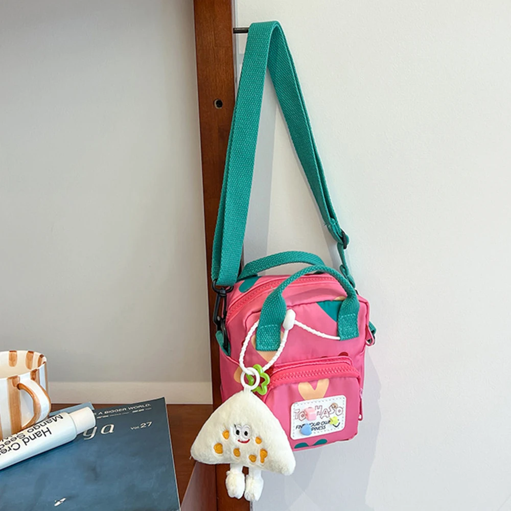 الكورية نمط حقيبة كتف كروسبودي الحب القلب المطبوعة الكرتون البسيطة الدوبامين حقيبة يد الموضة مع قلادة حقيبة ساعي الأطفال