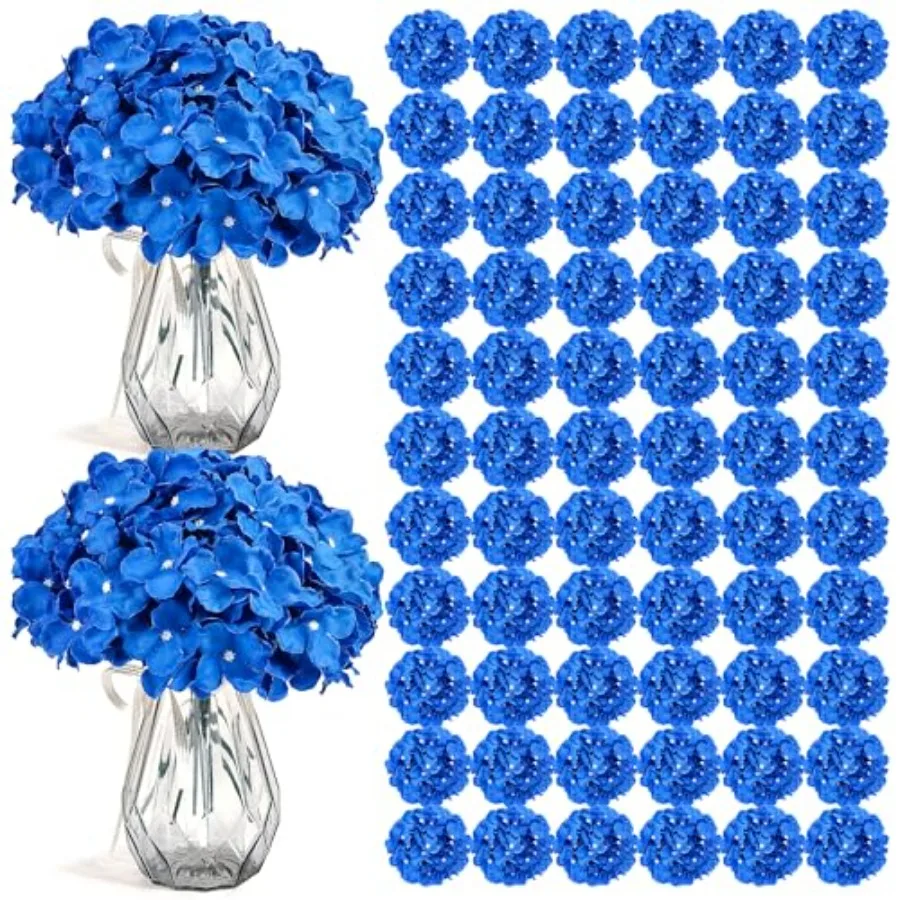 

104 PCS Royal Blue Hydrangea Artificial Flowers, Silk Hydrangea Heads with Stems, Fake Flowers for DIY Wedding Centerpiece, Hom