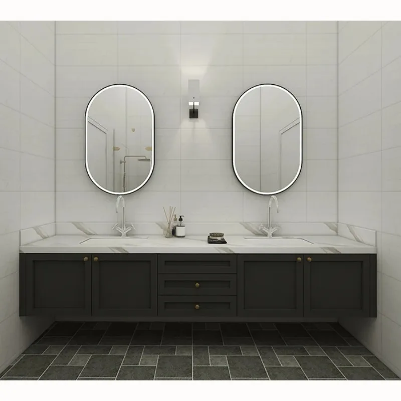 European Luxury Classic Complete Bathroom Furniture Set Shaker Style Double Sink Cabinet Large Natural Wood Vanity
