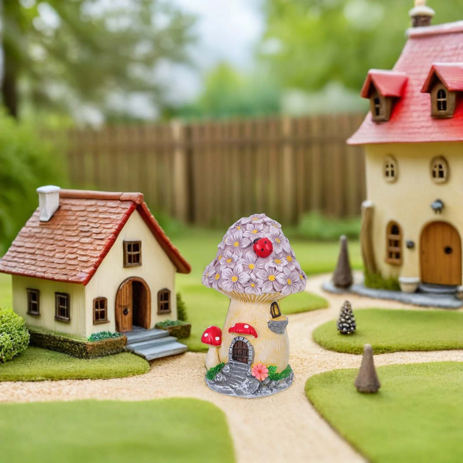 

Outdoor Resin Mushroom Garden Statue Small Miniature Fairy Landscape Decoration for Patio Yard Flower Bed