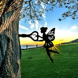 Angel On Branch Steel Silhouette Metal Art Fairy Silhouette Ornament Wall Art Home Garden Yard Patio Outdoor Statue  Decoration