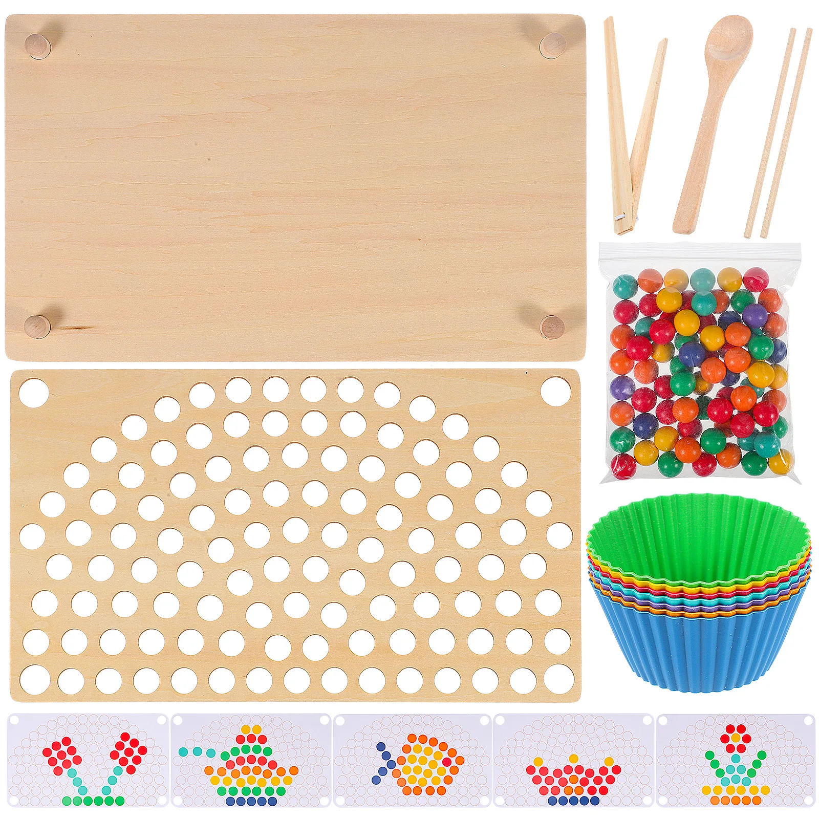 Jeu de découpe de perles arc-en-ciel, cartes à motifs d'échiquier, perles colorées, jouet d'apprentissage pour enfants, planche en bois éducative Montessori