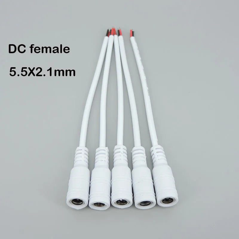 5x white black DC male or Female extend power supply Cable 5.5x2.1mm Plug Wire 22awg Connector For 3528 5050 LED Strip Light