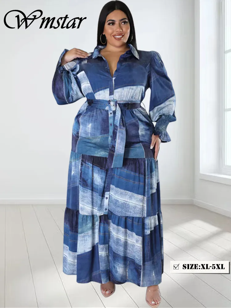 Wmstar Plus Size Jurken Voor Vrouwen Tie Dye Bedrukt Met Zakken Slashes Fashion Party Maxi Dress Hot Sale Groothandel Dropshipping