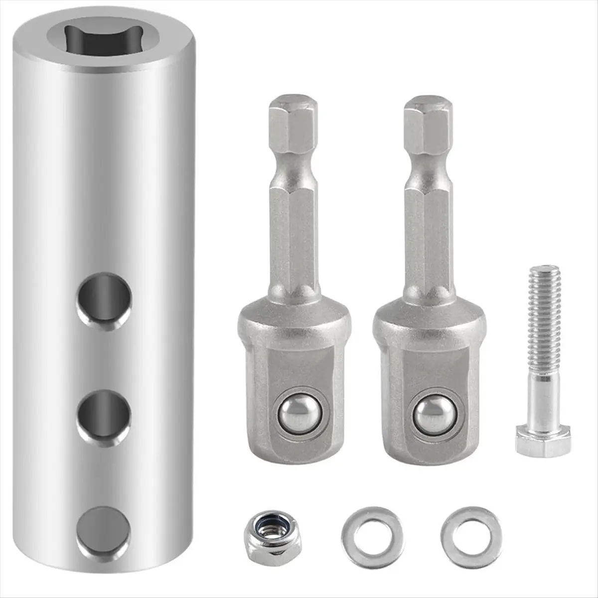 AA83 Stainless Steel Trailer Jack Electric Drill Adapter with 2pc 1/2inch Socket Adapter Bit Compatible with Jack Drive Shaft
