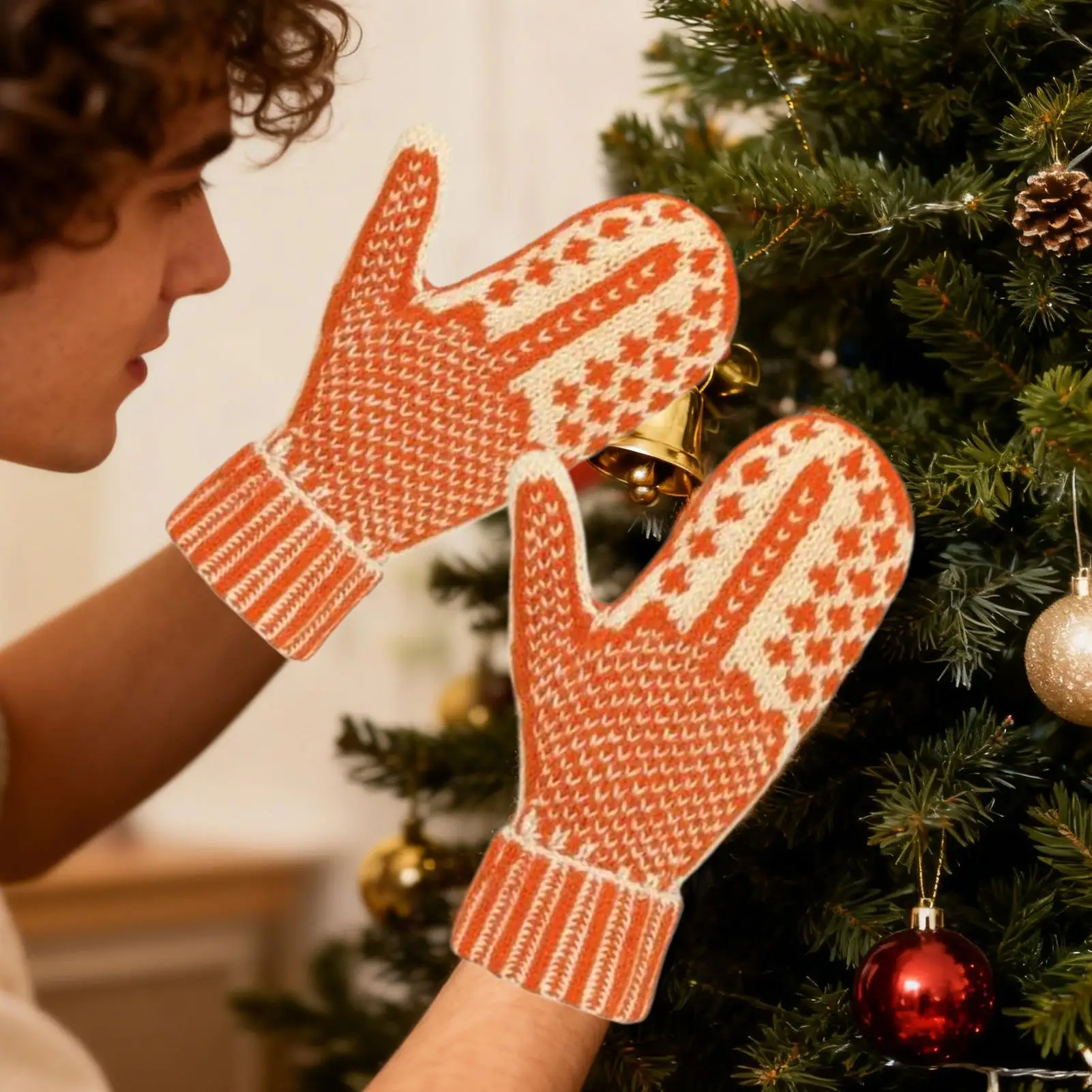 

Winter Knitted Gloves Cold Weather Women Warm Mittens Outdoor Windproof Skiing Snow Mittens For Sports Snow Running