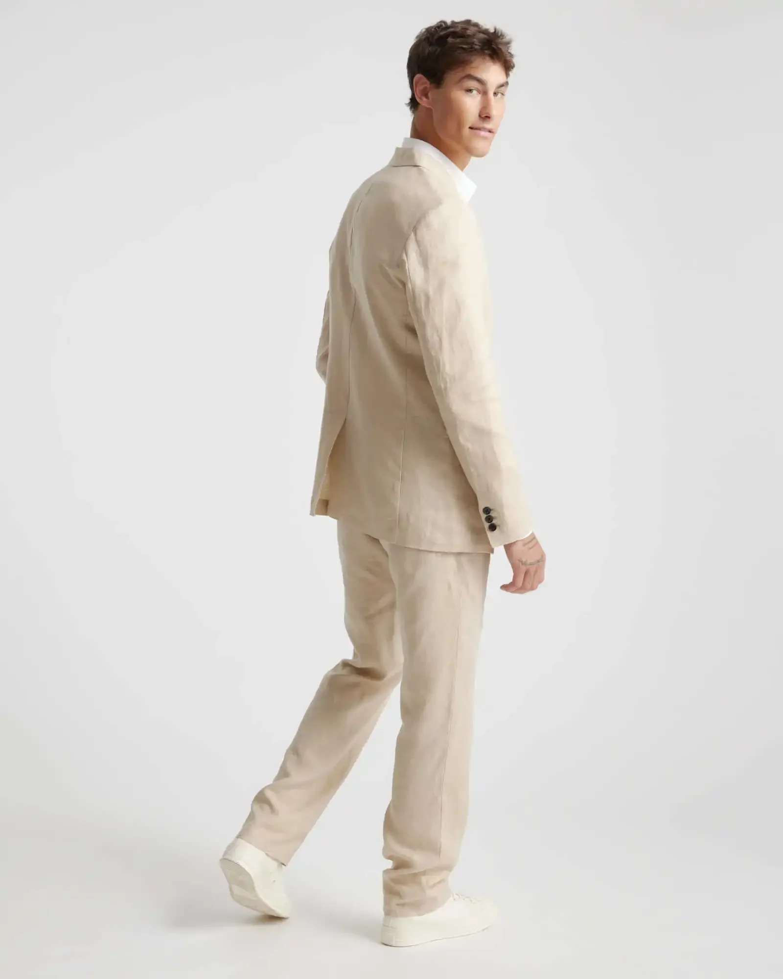 Elegant Beige Summer Linen Men Suits Casual Slim Fit Blazers Hombre Notch Lapel High Quality Custom 2 Piece Set Costume Homme