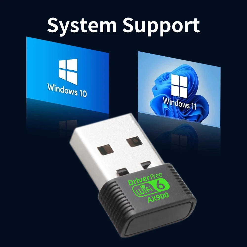 USB-адаптер Wi-Fi 6, двухдиапазонный адаптер AX900, 2,4 ГГц/5 ГГц для настольных ноутбуков, Windows 10/11