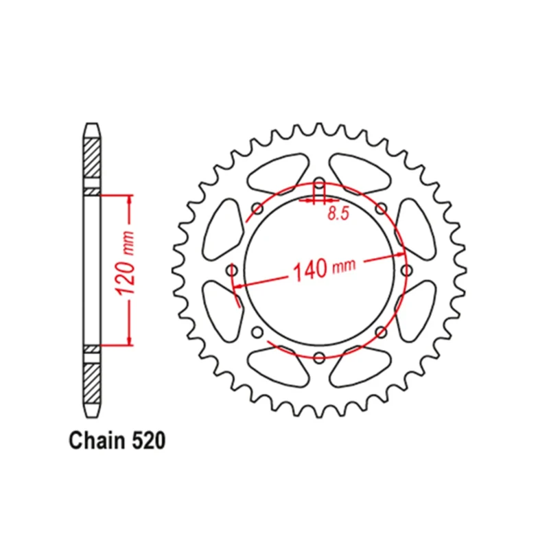 OZOEMPT 520-43T Motorcycle Rear Sprocket Apply to KLE250 A1-A6  KLR650 (KL650A1-A3),(KL650B1) Tengai   KLX650 C1-C4  93-96