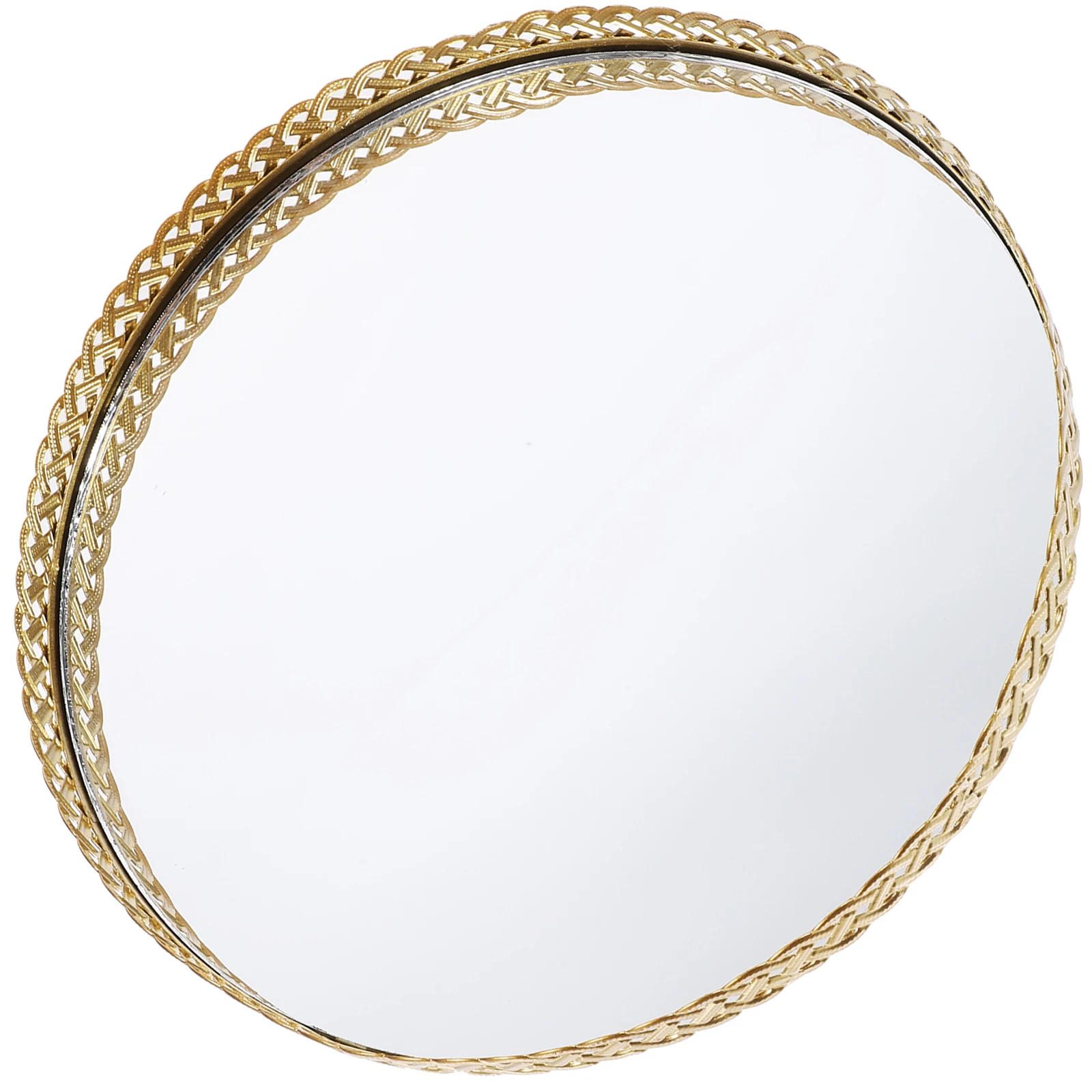 

Jewelry Storage Tray Large Round Iron Art Perfume Holder Mirror Vanity Plate for Bracelets Rings Necklace Coin Organizer