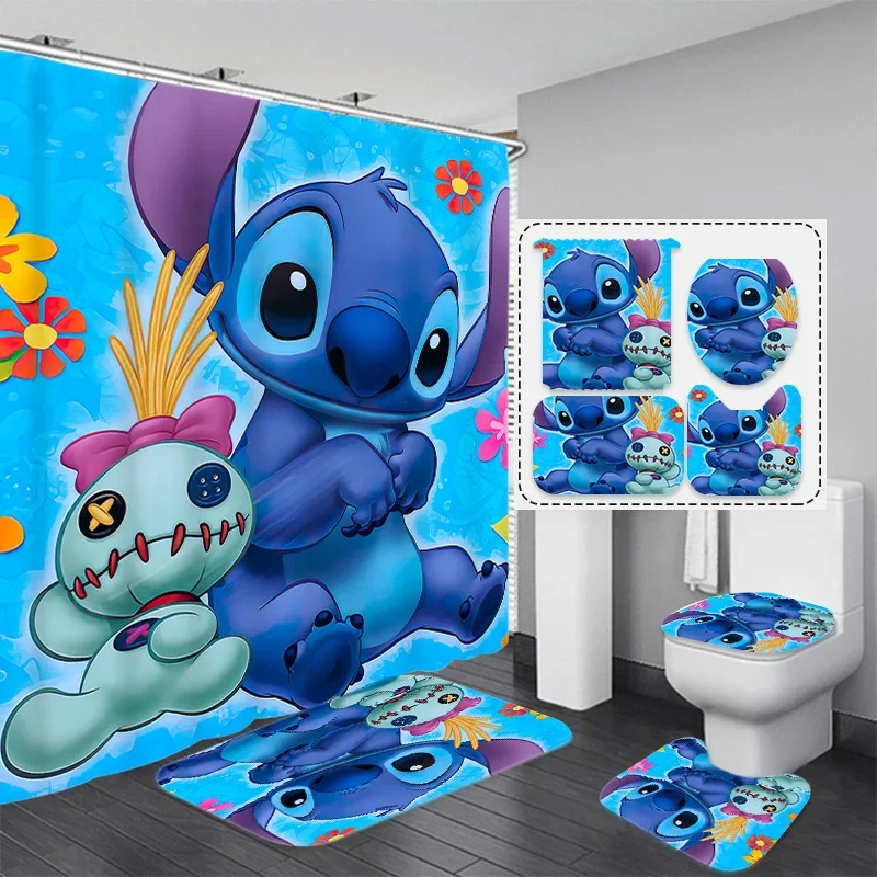 Stitch Cartoon Bathroom Four-piece Set Toilet Seat Mat Bathroom Anti-slip Carpet Cartoon Carpet Bathroom Decoration Children