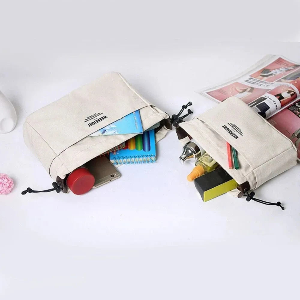Canvas Sundry Storage Bag Multifunctional Multi-Pocket Drawstring Cosmetic Bag Portable Adjustable Purse Insert Organizer Bag
