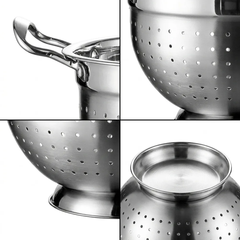 Deep Stainless Steel Colander Bowl for Vegetables Fruits Pasta Washing with Dense Perforations and Lifted Base