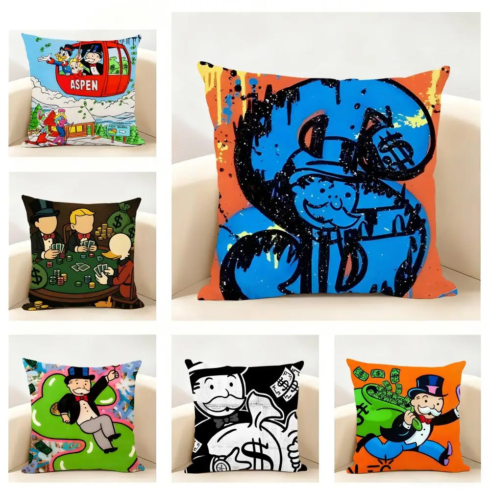 M-Monopoly Cushion Cover Linen Pillowcase Soft  for Sofa Bed Home Room Decor
