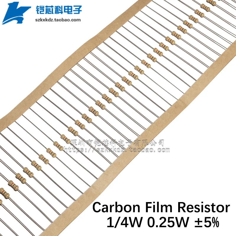 100Pcs Carbon Film Resistor 1/4W 0.25W 5% 0R 1R-10M 10 12 33 62 100 120 470 Ohm 1K 10K 100K 12 24KOhm   Color Ring Resistance